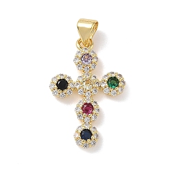 Разноцветный Латунные микро проложить кубического циркония подвески, крест прелести, стойки покрытие, долговечный, без кадмия и без свинца, реальный 18 k позолоченный, красочный, 25.5x16.5x3.5 мм, отверстие : 4.5x3.5 мм