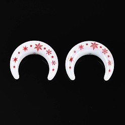 Белый Рождественское УФ-покрытие, напечатанное на непрозрачных акриловых бусинах, луна с узором из снежинок, белые, 33~34.5x28.5x9.5 мм, отверстие : 2.8 мм