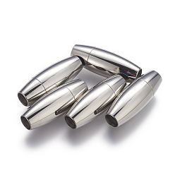 Stainless Steel Color Tarnish Resistant Smooth 304 Stainless Steel Magnetic Clasps with Glue-in Ends, Oval, Stainless Steel Color, 30x11mm, Hole: 6mm