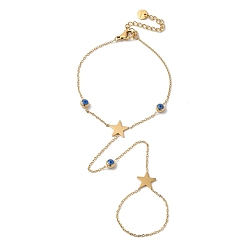 Настоящее золото 18K Браслеты из нержавеющей стали с синей эмалью от сглаза и звезд для женщин, реальный 18 k позолоченный, 8-1/2 дюйм (21.5 см)