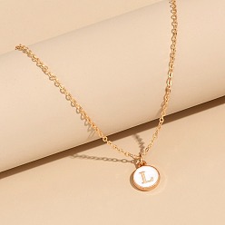 Letter L Сплав белого эмалевого диска с инициалами подвески ожерелья для женщин, золотые, Письмо L, 17.72 дюйм (45 см)