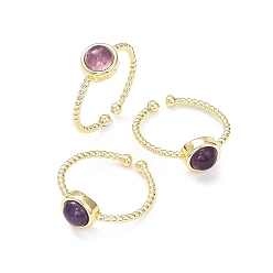 Аметист Натуральные кольца из аметистовой манжеты, стойка с покрытием из латуни с открытыми кольцами для женщин, золотые, 1.5~2.5 мм, внутренний диаметр: 18 мм
