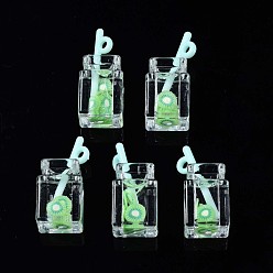 Темный Морско-зеленый Подвески из смолы с имитацией напитка, киви из полимерной глины внутри, с акриловой бутылкой, темно-зеленый, 25~28x12x11 мм, отверстие : 1.8 мм