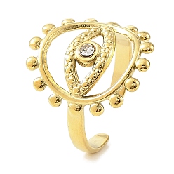 Настоящее золото 18K Ионное покрытие (ip) 304 открытая манжета из нержавеющей стали для женщин, со стразами, глаз, реальный 18 k позолоченный, 20 мм, внутренний диаметр: 18.5 мм