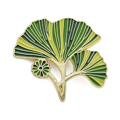 Зеленый Эмалевые значки в виде листьев гинкго, булавки для лацканов из сплава для одежды рюкзака, золотой свет, зелёные, 36.5x39 мм