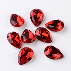Светло-сиамский Граненая капля k 9 кабошоны со стеклянными стразами, задние и задние, класс А, Light Siam, 10x7x4 мм