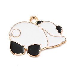 White Alloy Enamel Pendant, Panda, Light Gold, White, 18.5x24x1mm, Hole: 2mm