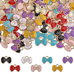 (52) Непрозрачная лаванда 140 шт 7 цвета сплава эмаль подвески, бантом прелести, золотые, разноцветные, 8.5x12.5x2 мм, отверстие : 1.4 мм, 20 шт / цвет