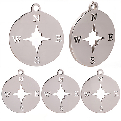 Нержавеющая Сталь Цвет 16 шт. 201 подвески из нержавеющей стали, лазерная резка, компас, цвет нержавеющей стали, 17x15x1 мм, отверстие : 1.4 мм
