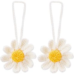 Белый 2шт. ручная работа крючком хлопчатобумажное украшение в виде ромашки, с вытяжным шнуром, для сумки своими руками, автомобиль и брелок, белые, 85x85x12.5 мм