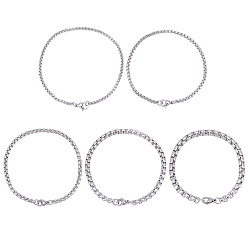Stainless Steel Color 10Pcs 5 Styles 304 Stainless Steel Box Chain Bracelets, with Lobster Claw Clasps, Stainless Steel Color, 2pcs/style