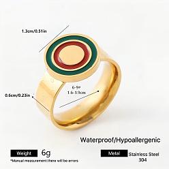 Golden 304 Stainless Steel Finger Rings for Couple, Round, with Enamel, Golden, 13x6mm, US Size 7(17.3mm)