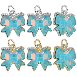 Real Gold Plated & Real Platinum Plated 6 шт. 2 цвета латунные подвески из фианита с микропаве, бантом, со стеклом и петлей, долгоиграющий, без свинца и без кадмия, граненые, настоящее золото и платина, 14x13x5 мм, отверстие : 3 мм, 3 шт / цвет