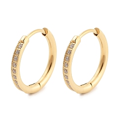 Золотой Ионное покрытие (IP) 304 серьги-кольца из нержавеющей стали с микропаве и прозрачным кубическим цирконием для женщин, с 316 ушными шпильками из хирургической нержавеющей стали, золотые, 2x17~17.5 мм