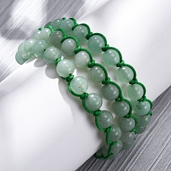 Зеленый Авантюрин Браслеты из натуральных зеленых бусин авантюрина, многорядные, для мужчин и женщин, 8-5/8 дюйм (22 см)