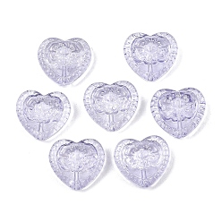 Лиловый Стеклянные бусины, сердце с цветочным узором из бусин, с блеском порошок, сирень, 16x17.5x7.5 мм, отверстие : 1.2 мм