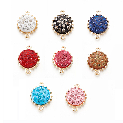 Mixed Color Alloy Links, with Polymer Clay Rhinestone, Flat Round, Light Gold, Mixed Color, 19x14.5x5mm, Hole: 1.5mm
