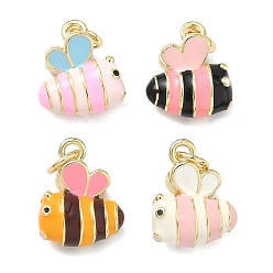 (52) Непрозрачная лаванда Латунь эмаль прелести, прелести пчел, долговечный, стойки покрытие, без свинца и без кадмия, реальный 18 k позолоченный, разноцветные, 13.5x11x6 мм, Перейти кольцо: 5x1 мм, внутренний диаметр: 3.5 мм