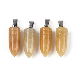 Топаз Нефрит Натуральный топаз нефрита подвески, пулевые чары, с защелкой из нержавеющей стали на поручнях, цвет нержавеющей стали, 28~30x10~10.5 мм, отверстие : 7.5x3.5 мм