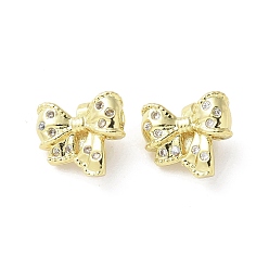 Настоящее золото 18K Латунные микропаве прозрачные подвески с фианитом, бантом прелести, реальный 18 k позолоченный, 11.5x10x5 мм, отверстие : 1 мм