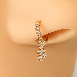 Змея Латунные микропаве прозрачные кубические цирконии подвески кольца для носа, золотые, змея, внутренний диаметр: 8 мм
