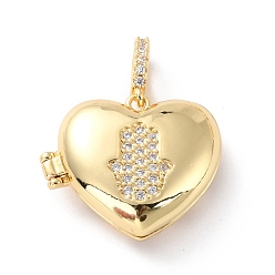 Echt 18 k vergoldet Messing Mikro ebnen Zirkonia Anhänger, cadmiumfrei und bleifrei, langlebig überzogen, Herz mit Palme, echt 18 k vergoldet, 19.5x22.5x8.5 mm, Bohrung: 3.2x5 mm