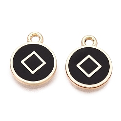 Negro Colgantes de la aleación del esmalte, chapado en rack, Dijes planos redondos con diseño de billetes de cobre, dorado, negro, 14x11x1.5 mm, agujero: 1.6 mm