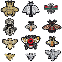 Mixed Color 24Pcs 12 Styles Polyester Clothing Patches, Bee, Mixed Color, 26~58x34~62x1.5~2mm, 2pcs/style
