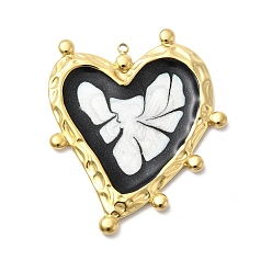 Черный 304 нержавеющей стальной эмали подвески, сердце прелести, ионное покрытие (ip), реальный 18 k позолоченный, чёрные, 40.5x35.5x2.5 мм, отверстие : 1.4 мм