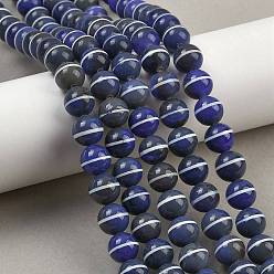 Темно-Синий Тибетского стиля DZI бисер нитей, природный агат бисер нитей, окрашенная и подогревом, круглый с полосатым узором, темно-синий, 10 мм, отверстие : 1.2 мм, около 38 шт / нитка, 14.96'' (38 см)