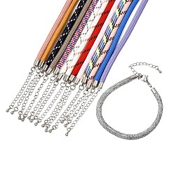 Mixed Color Braided Round Polyester Cord Bracelet Makings, with Brass Findings and 202 Stainless Steel Lobster Claw Clasps, Stainless Steel Color, Mixed Color, 7.28 inch(18.5cm)
