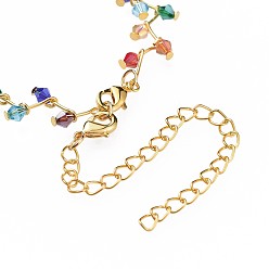 Colorful Glass Beads Necklaces, with Brass Lobster Claw Clasps and Iron Twisted Chains, Golden, Colorful, 12.7 inch(32.5cm), 11mm