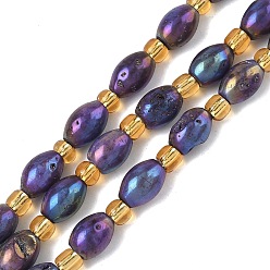 Фиолетовый Гальванические природные друзы геод, рис, с бисером, фиолетовые, 8~9x6 мм, отверстие : 0.7~0.8 мм, около 18 шт / нитка, 7.76~7.95'' (19.7~20.2 см)