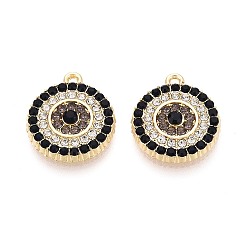Light Gold Подвески из сплава и страз, плоские круглые амулеты от сглаза, золотой свет, 18.5x16x3 мм, отверстие : 1.2~1.4 мм