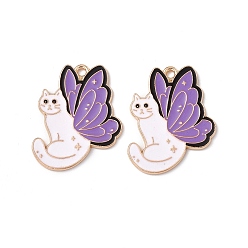 Cat Shape Подвески из эмали и сплава, золотой свет, кошка с крыльями бабочки, кошка, 28.5x23x1 мм, отверстие : 1.8 мм