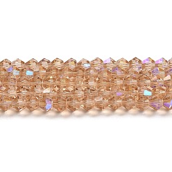 Темно-Золотистый Прозрачные стеклянные бусины гальваническим пряди, с покрытием AB цвета, граненые, двухконусные, темные золотарник, 4x4 мм, отверстие : 0.8 мм, около 80~85 шт / нитка, 30~32 см