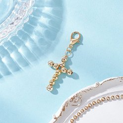 Настоящее золото 18K Латунный религиозный крестик бисерные подвески украшения, с цинковым сплавом застежками омаров коготь, реальный 18 k позолоченный, 42 мм