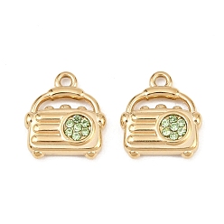 Светло-зеленый 304 подвески из микро-паве из нержавеющей стали с фианитами, радио-чары, золотые, светло-зеленый, 14x12x3 мм, отверстие : 1.5 мм