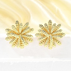 Золотой Серьги-гвоздики в виде цветка из латуни, долговечный, стойки покрытие, золотые, 26x25.5 мм