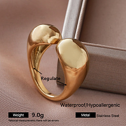 Golden 304 Stainless Steel Cuff Open Rings for Women, Golden, Adjustable