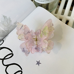 Pink Акриловые коготь заколки, бабочка, розовые, 75 мм