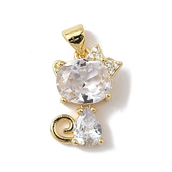 Прозрачный Латунные микро проложить кубического циркония подвески, подвески в форме кошки, без свинца и без кадмия, долговечный, реальный 18 k позолоченный, стойки покрытие, прозрачные, 17.5x11x7.5 мм, отверстие : 4x3.5 мм