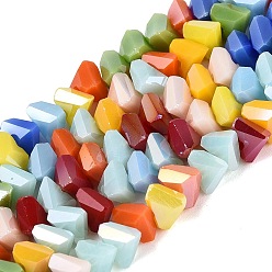Mixed Color Electroplate Opaque Glass Beads Strands, Triangle, AB Color Plated, Faceted, Mixed Color, 3.5~4x6x6mm, Hole: 1~1.2mm, about 93~104pcs/strand, 12.99~14.57 inch(33~37cm)