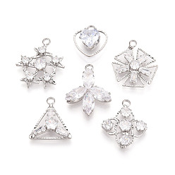 Прозрачный Латунь с кубическим цирконием подвеской, разнообразные, платина, прозрачные, 16~24x14~20x4~6.5 мм, отверстие : 2.2~2.4 мм