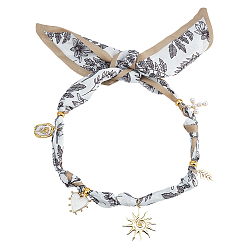 Mixed Color Polyester Scarf Necklaces for Women, 201 Stainless Steel & Brass Plastic Imitation Pearl & Brass Enamel Pendant Necklaces, Sun, Golden, Mixed Color, 26.77 inch(68cm)