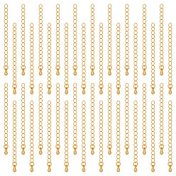 Real 18K Gold Plated 50Pcs Brass Curb Chain Extender, End Chains with Teardrop Charm, Real 18K Gold Plated, 56mm