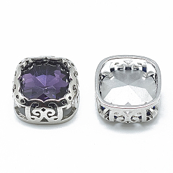 Аметист Шить на горный хрусталь, многожильных ссылки, стекло горный хрусталь, с латунной фурнитурой платинового цвета, аксессуары для одежды, квадратный, аметист, 14.5x14.5x7 мм