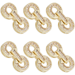 Light Gold 6 комплекты латунных застежек с прозрачными кубическими цирконами и паве, плоско-круглые, золотой свет, 22x10.5x5 мм, отверстие : 4 мм