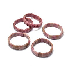 Деревянный Кружевный Камень Прямоугольный эластичный браслет из бисера с кружевом из натурального дерева, украшения из драгоценных камней для женщин, внутренний диаметр: 2-1/8~2-1/4 дюйм (5.5~5.7 см)