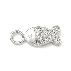 Fish Латунные микропаве прозрачные кубические циркониевые подвески, платина, рыба, 12.5x5x1.5 мм, отверстие : 2.5 мм